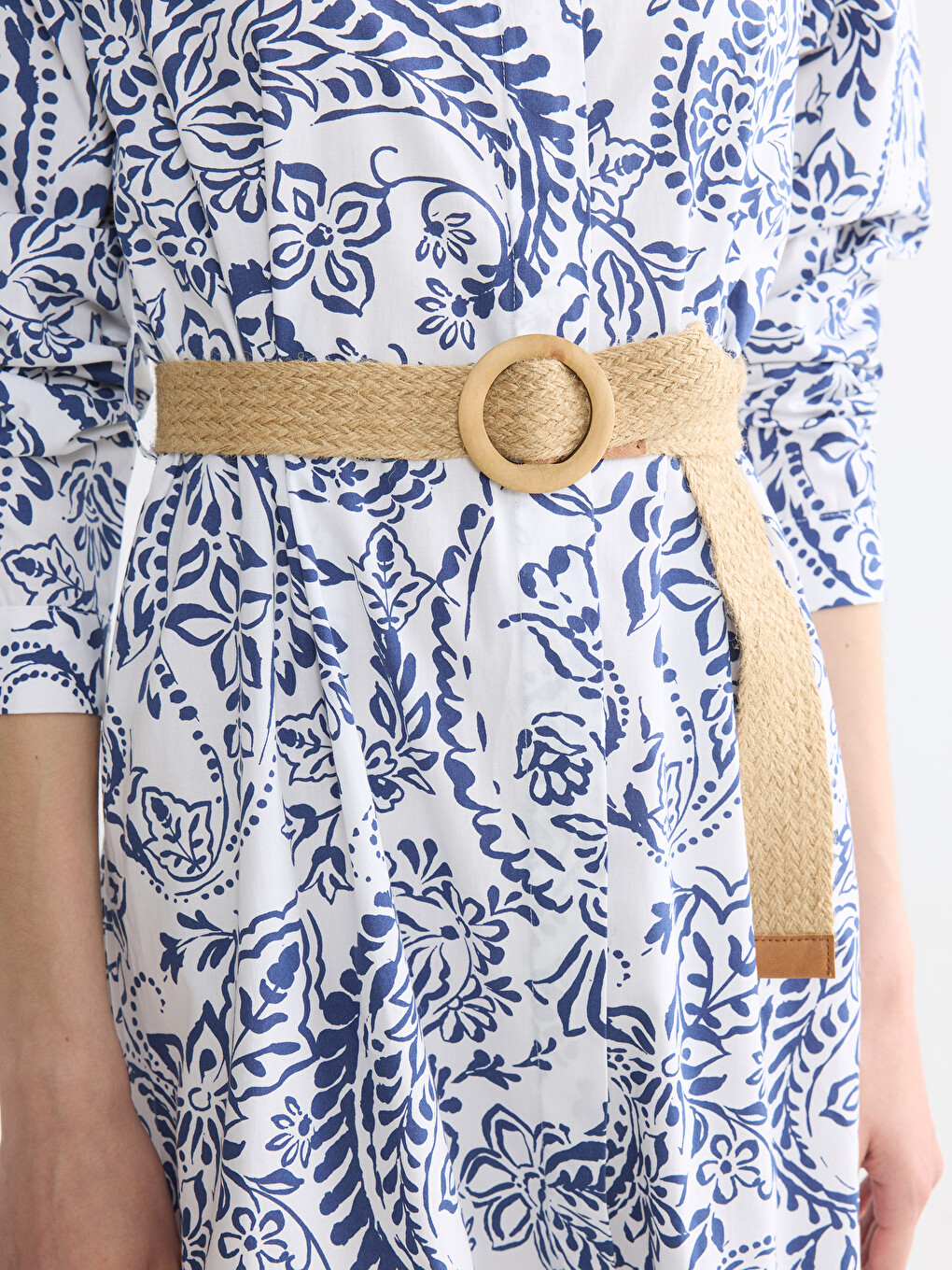 Waist Belted Patterned Shirt Dress-2