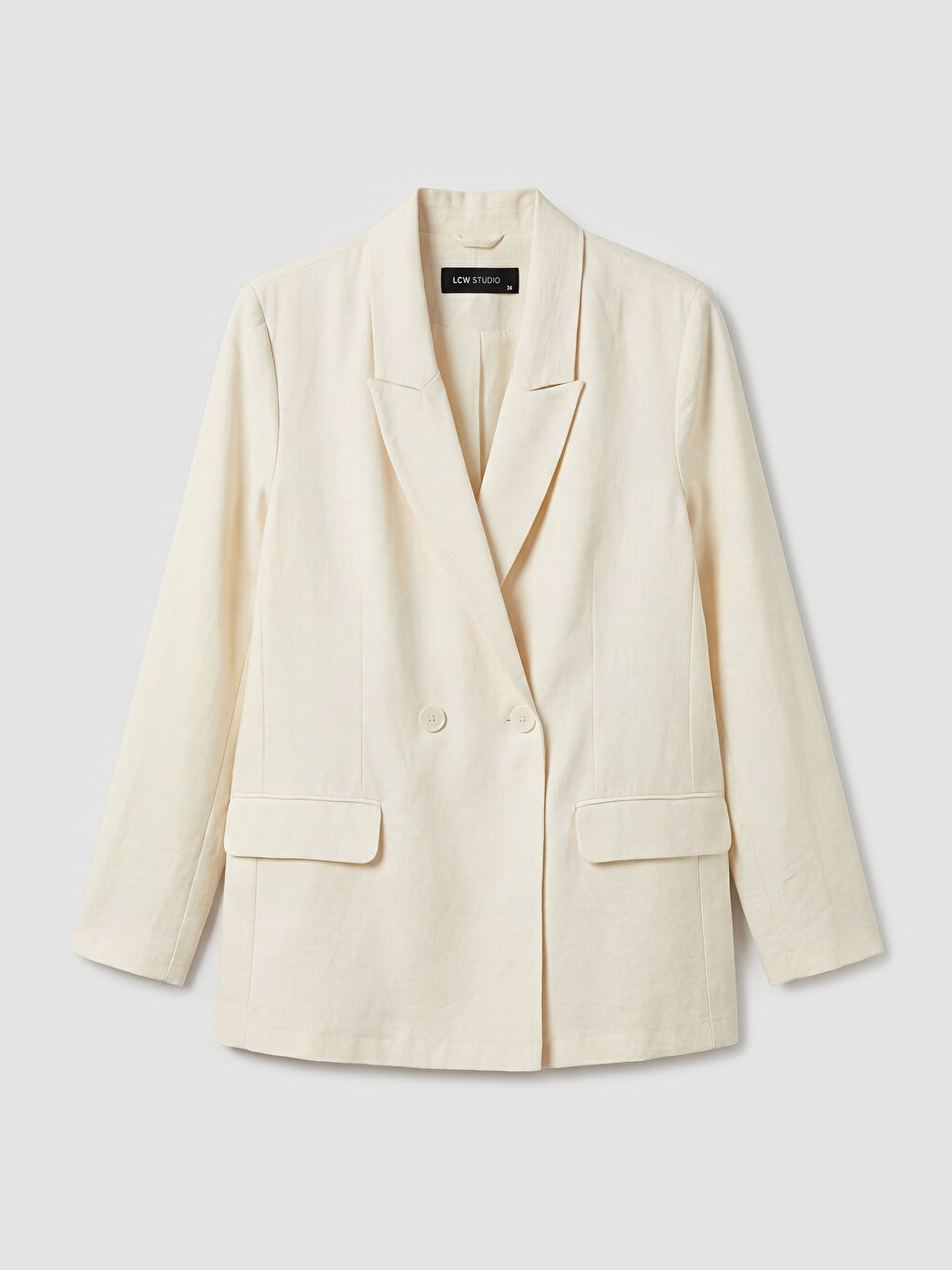 Ekru Kruvaze Yaka Kadın Blazer Ceket