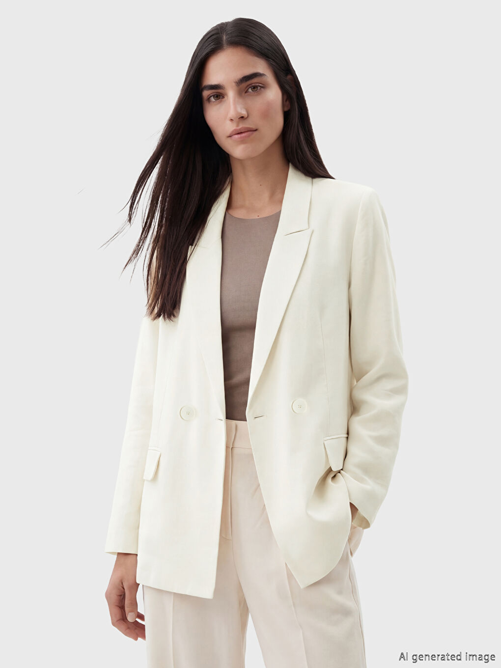 Beyaz Kruvaze Yaka Kadın Blazer Ceket