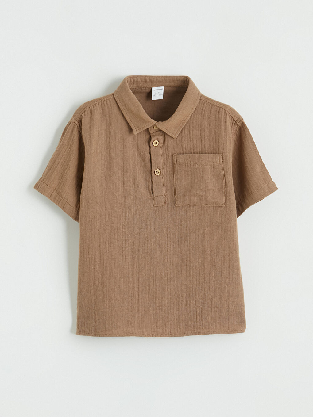 Kahverengi Kısa Kollu Müslin Erkek Çocuk Gömlek
