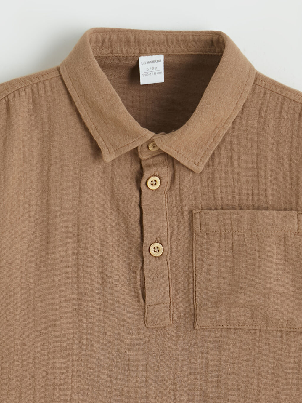 Kahverengi Kısa Kollu Müslin Erkek Çocuk Gömlek-1