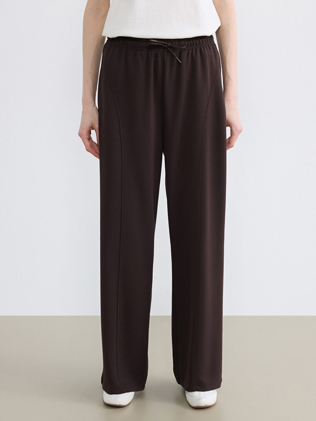 Kahverengi Beli Lastikli Soft Touch Kadın Eşofman Altı-1