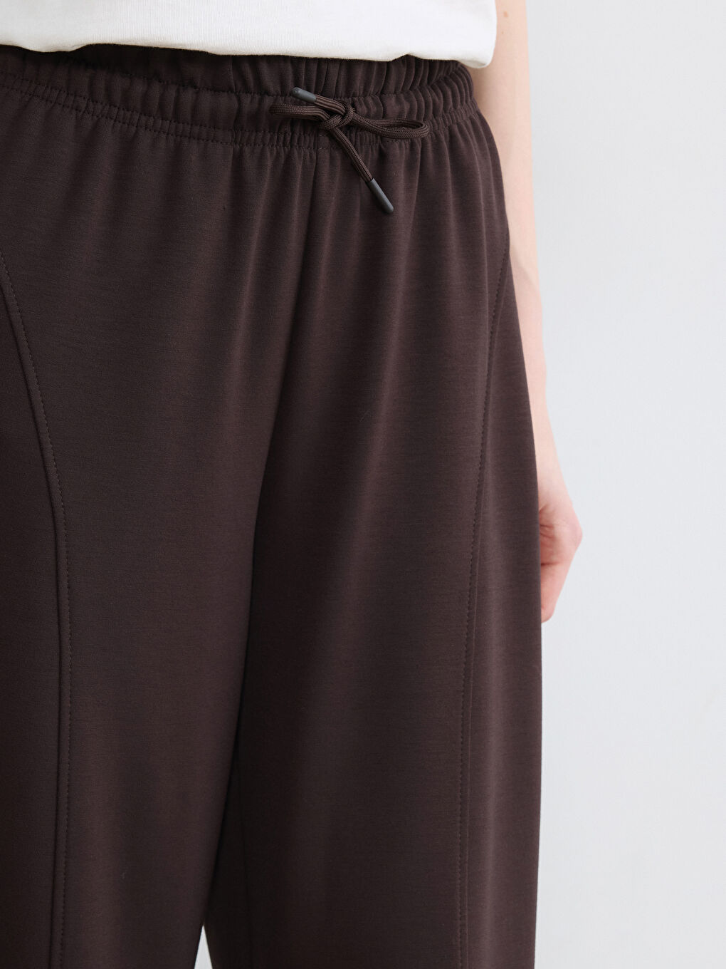 Kahverengi Beli Lastikli Soft Touch Kadın Eşofman Altı-2