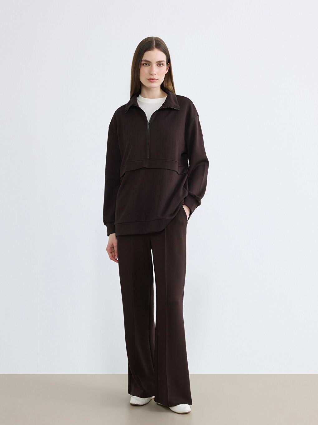 Kahverengi Beli Lastikli Soft Touch Kadın Eşofman Altı