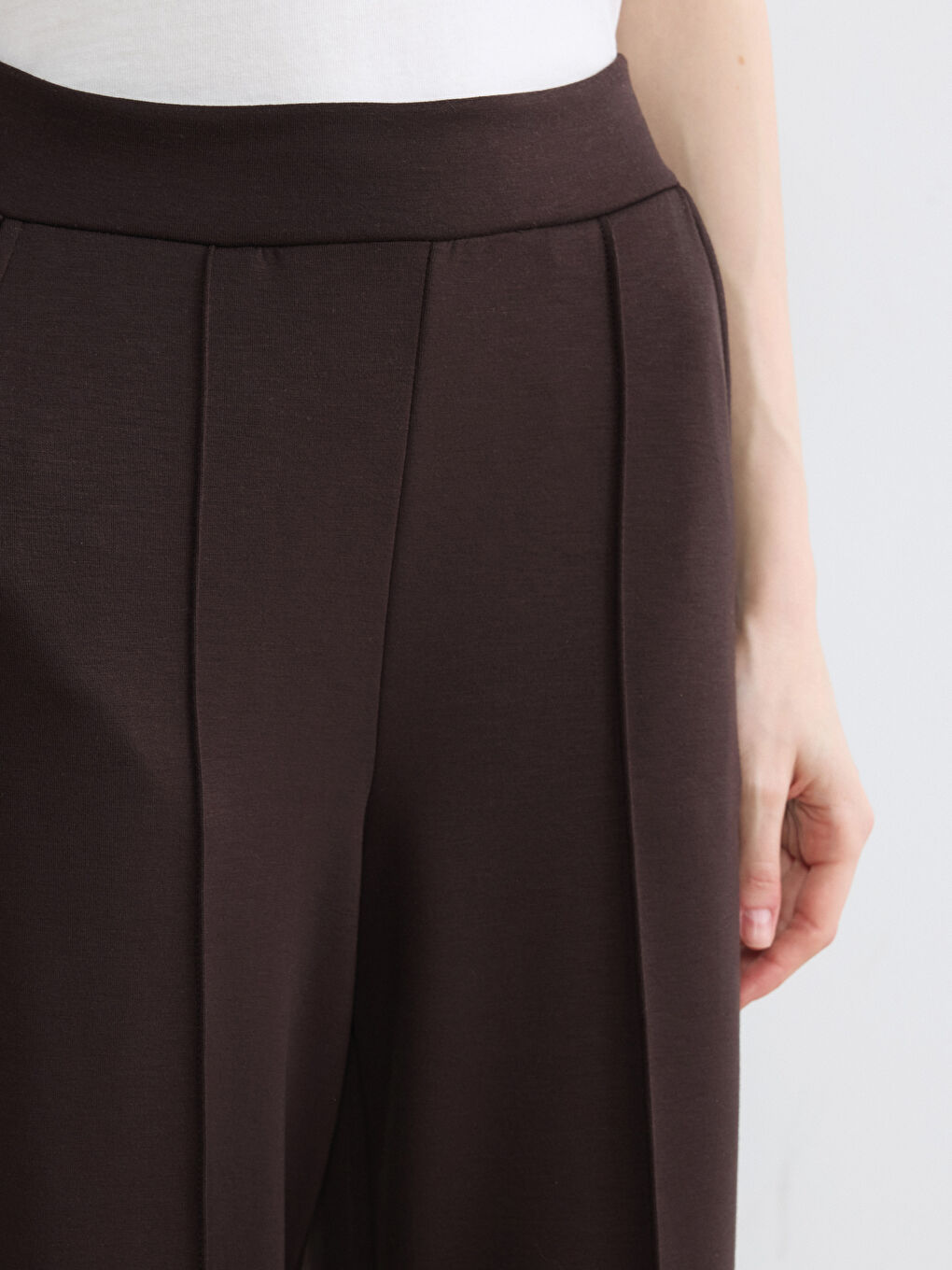 Kahverengi Beli Lastikli Soft Touch Kadın Eşofman Altı-2