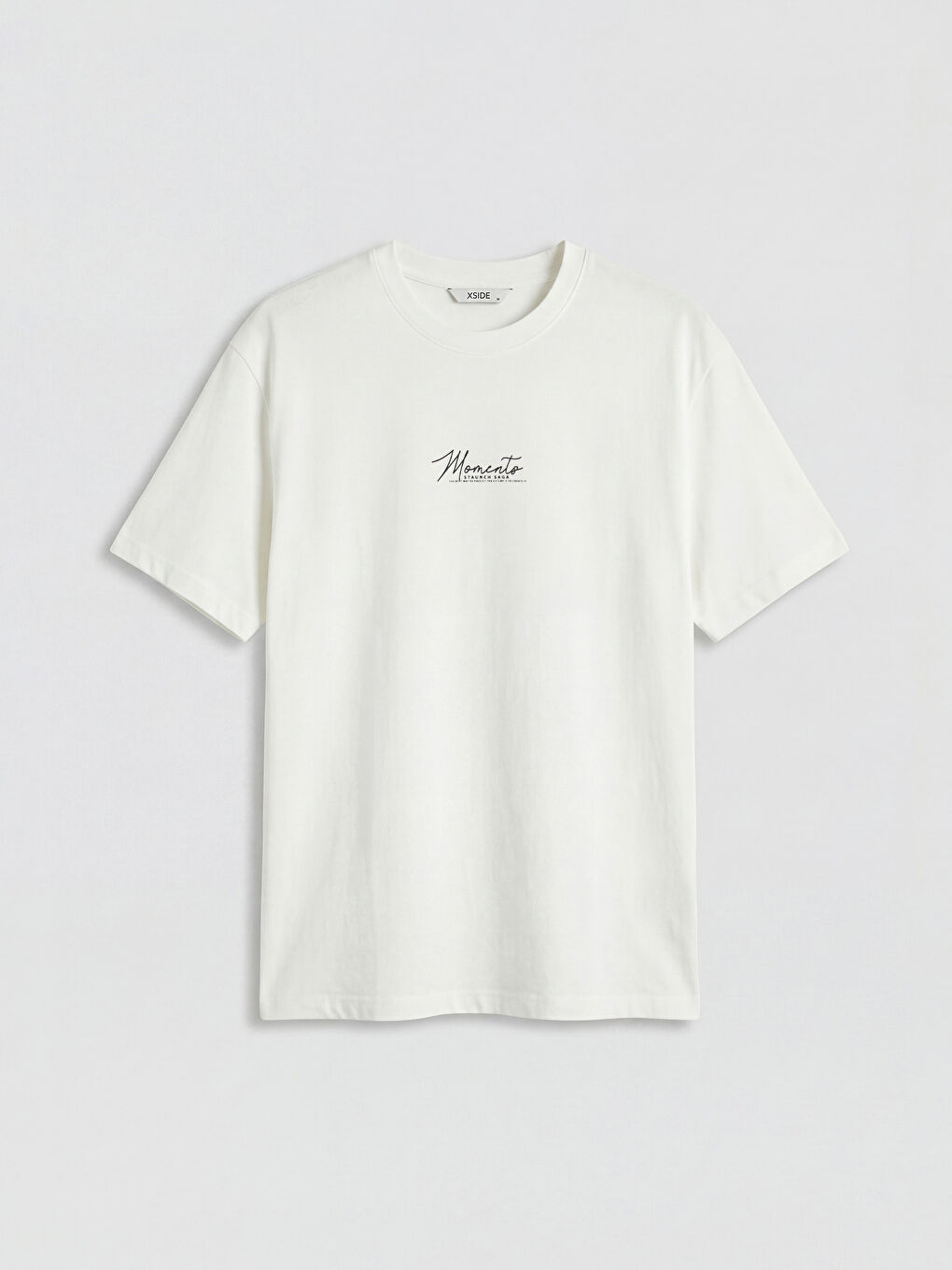 Ekru Oversize Bisiklet Yaka Baskılı Erkek Tişört