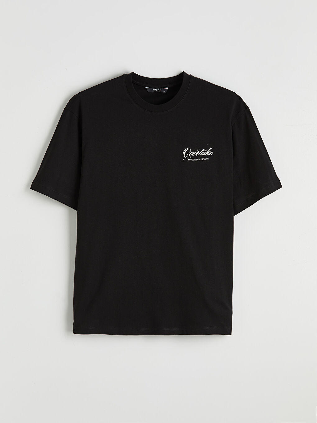 Siyah Bisiklet Yaka Baskılı Erkek Tişört