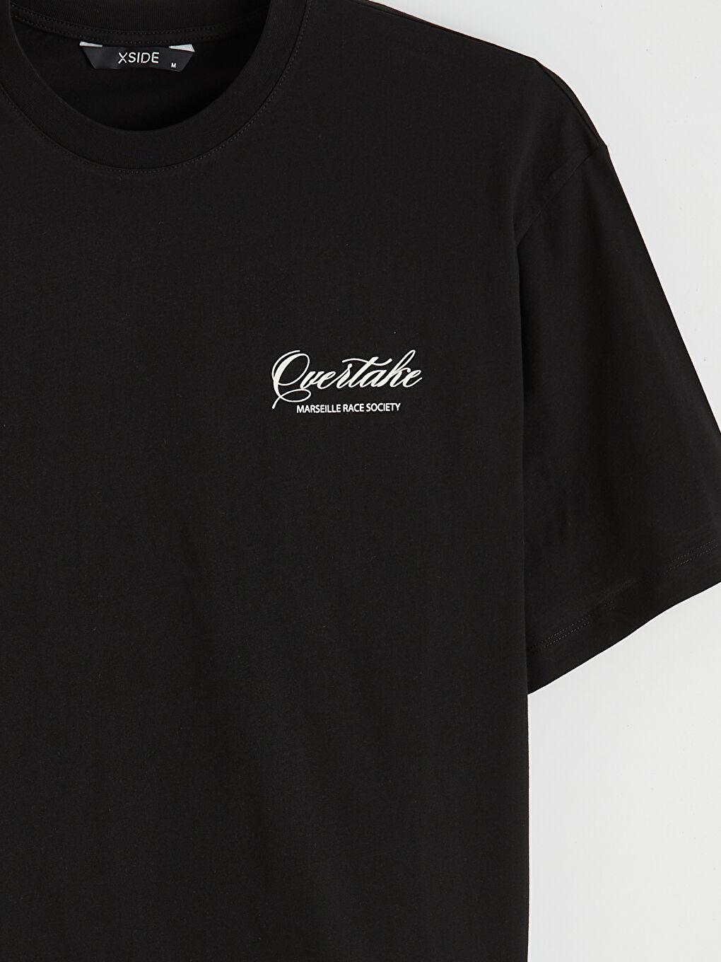 Siyah Bisiklet Yaka Baskılı Erkek Tişört-2