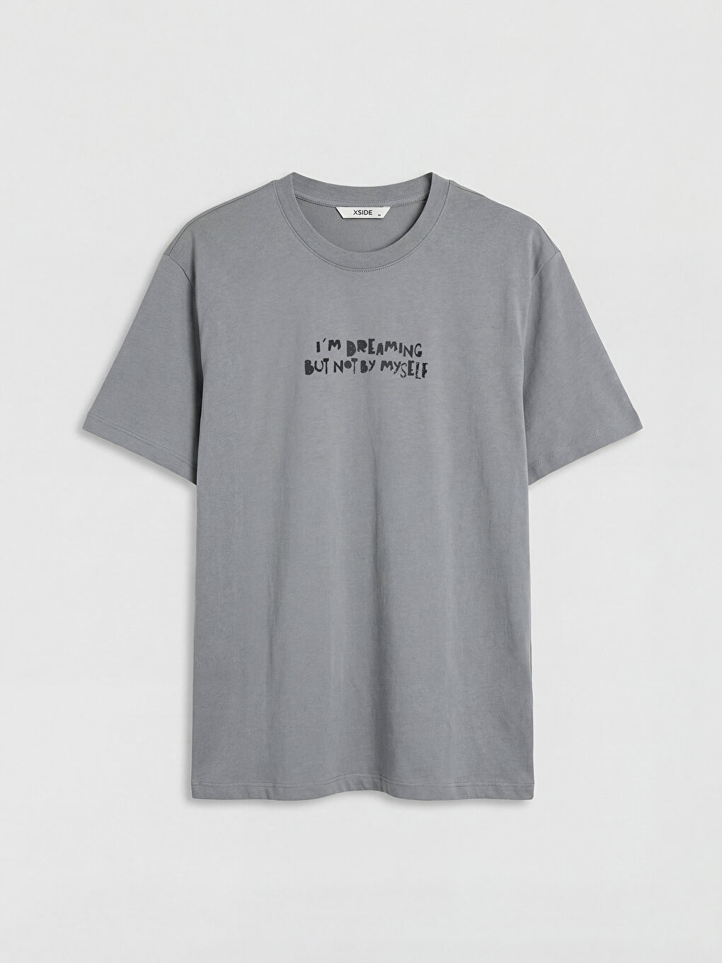 Gri Bisiklet Yaka Baskılı Erkek Tişört