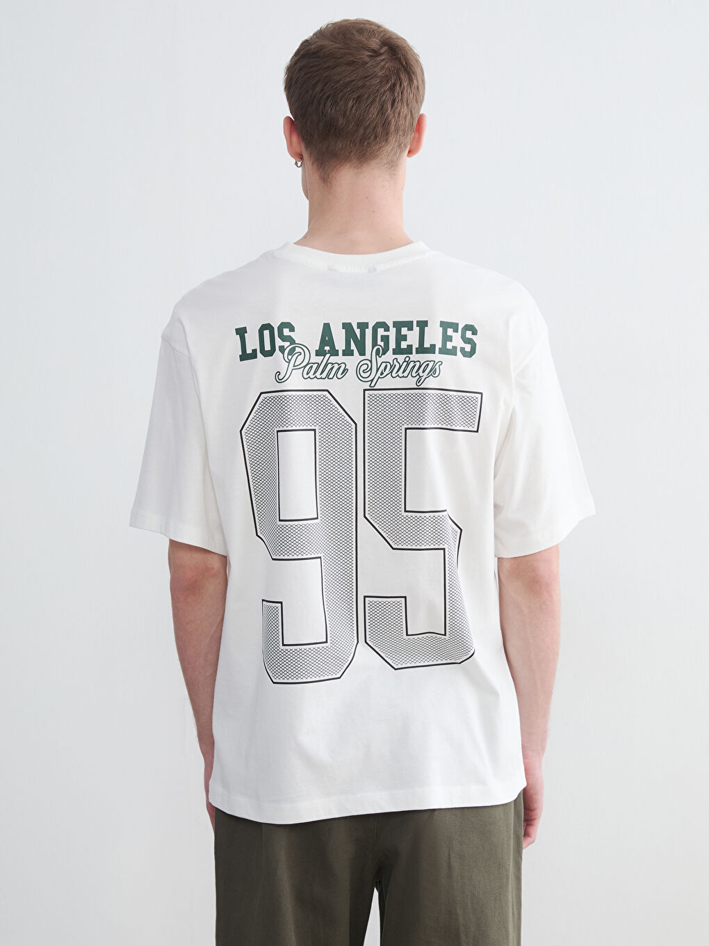 Ekru Bisiklet Yaka Los Angeles Baskılı Penye Erkek Tişört-3