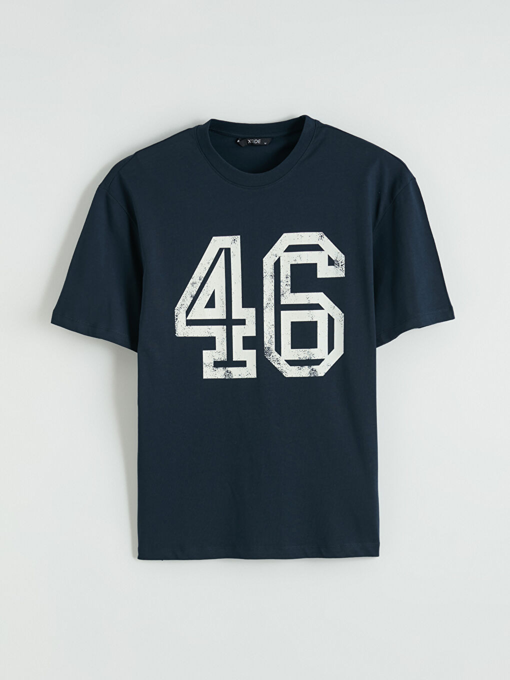 Lacivert Bisiklet Yaka Baskılı Penye Erkek Tişört