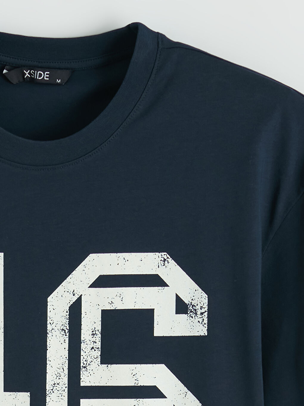 Lacivert Bisiklet Yaka Baskılı Penye Erkek Tişört-1