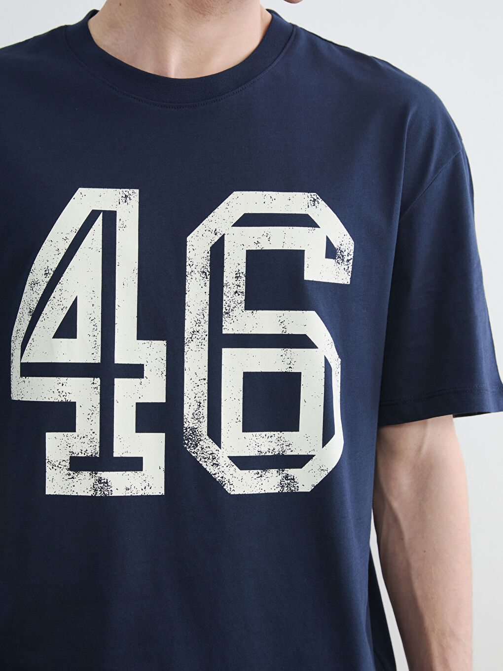 Lacivert Bisiklet Yaka Baskılı Penye Erkek Tişört-3