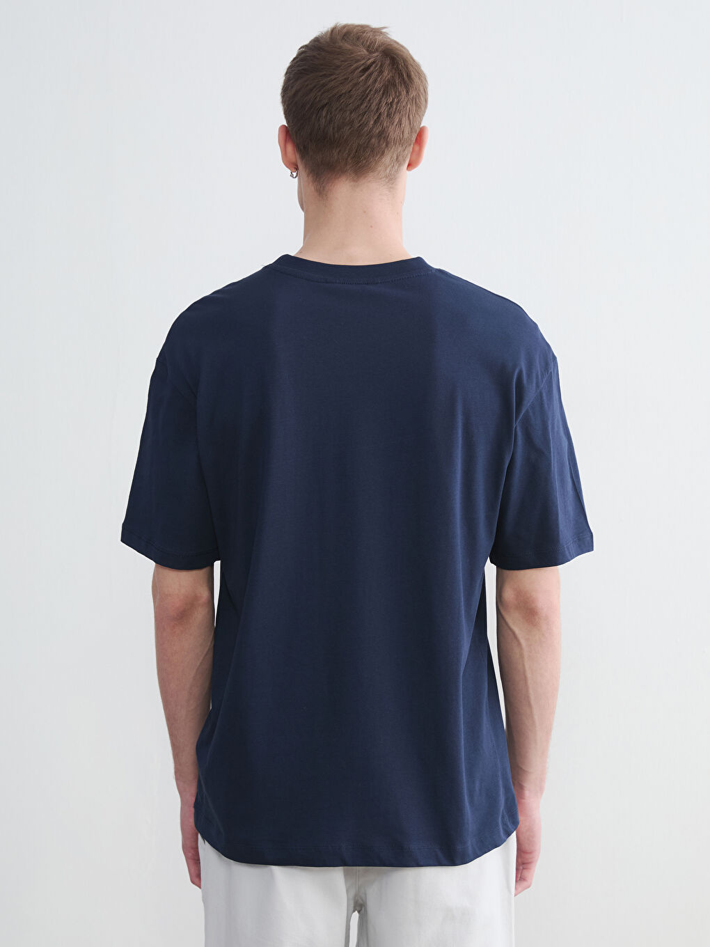 Lacivert Bisiklet Yaka Baskılı Penye Erkek Tişört-4