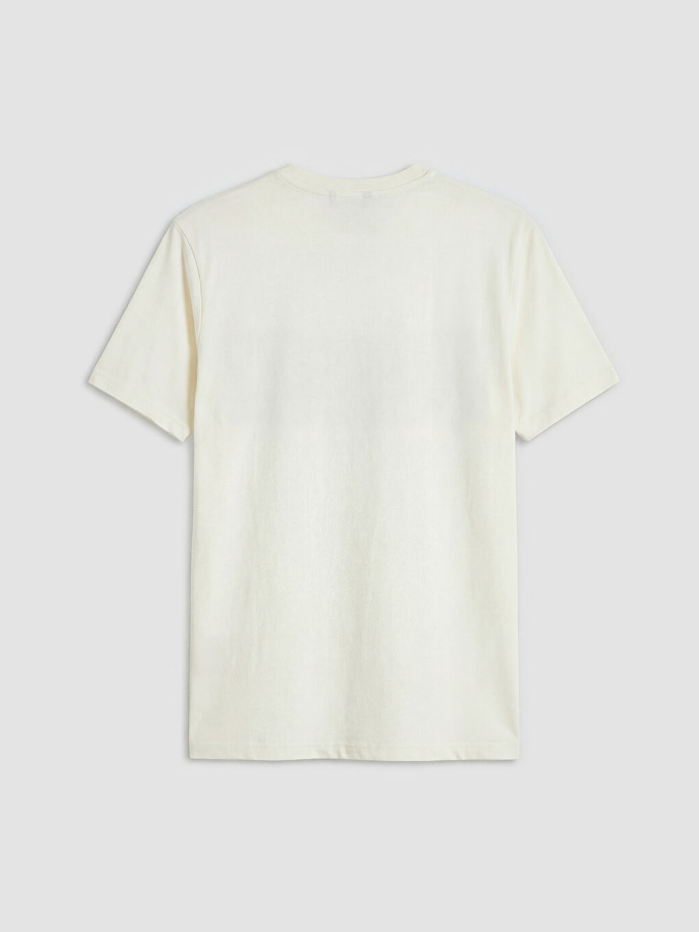 Ekru  Bisiklet Yaka Baskılı Erkek Tişört-1