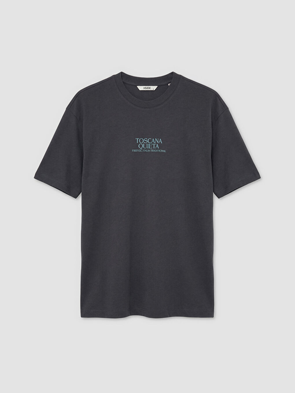 Antrasit Baskılı Bisiklet Yaka Erkek Tişört-4
