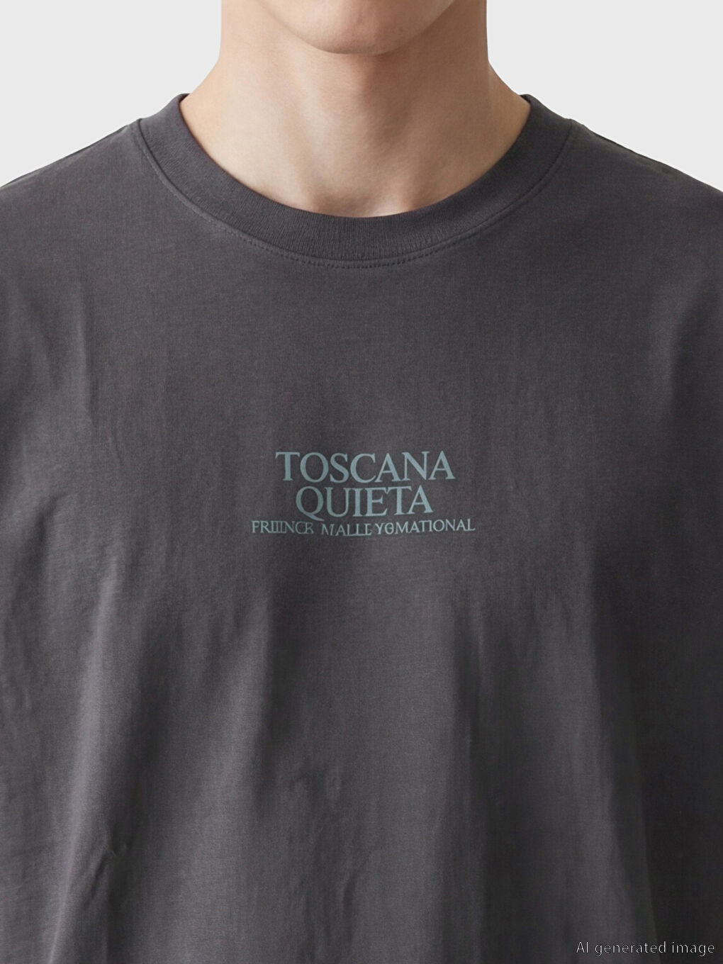 Antrasit Baskılı Bisiklet Yaka Erkek Tişört-2