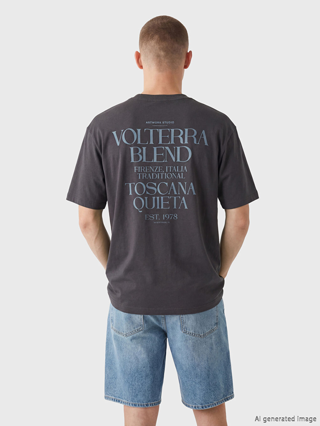 Antrasit Baskılı Bisiklet Yaka Erkek Tişört-3