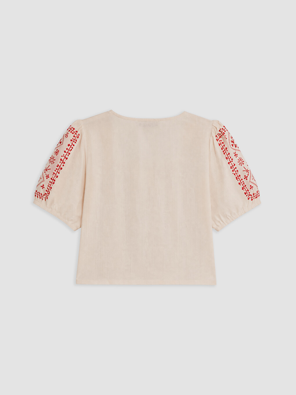 Embroidered Balloon Sleeve Linen Blend Blouse-4