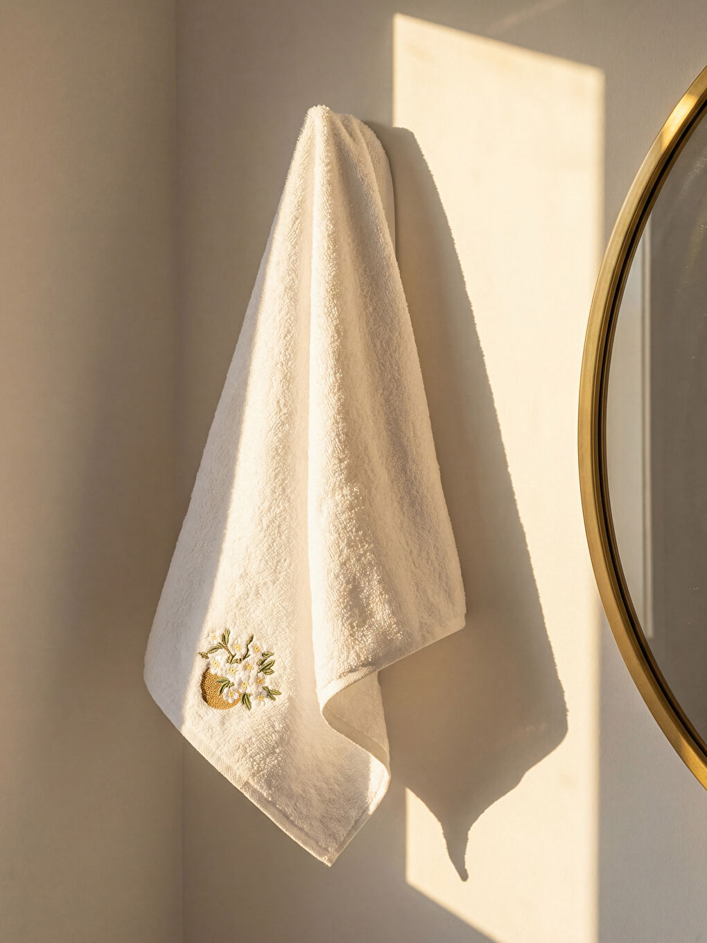 Ekru Çiçekli Pamuklu Yüz Havlusu 50x80 cm