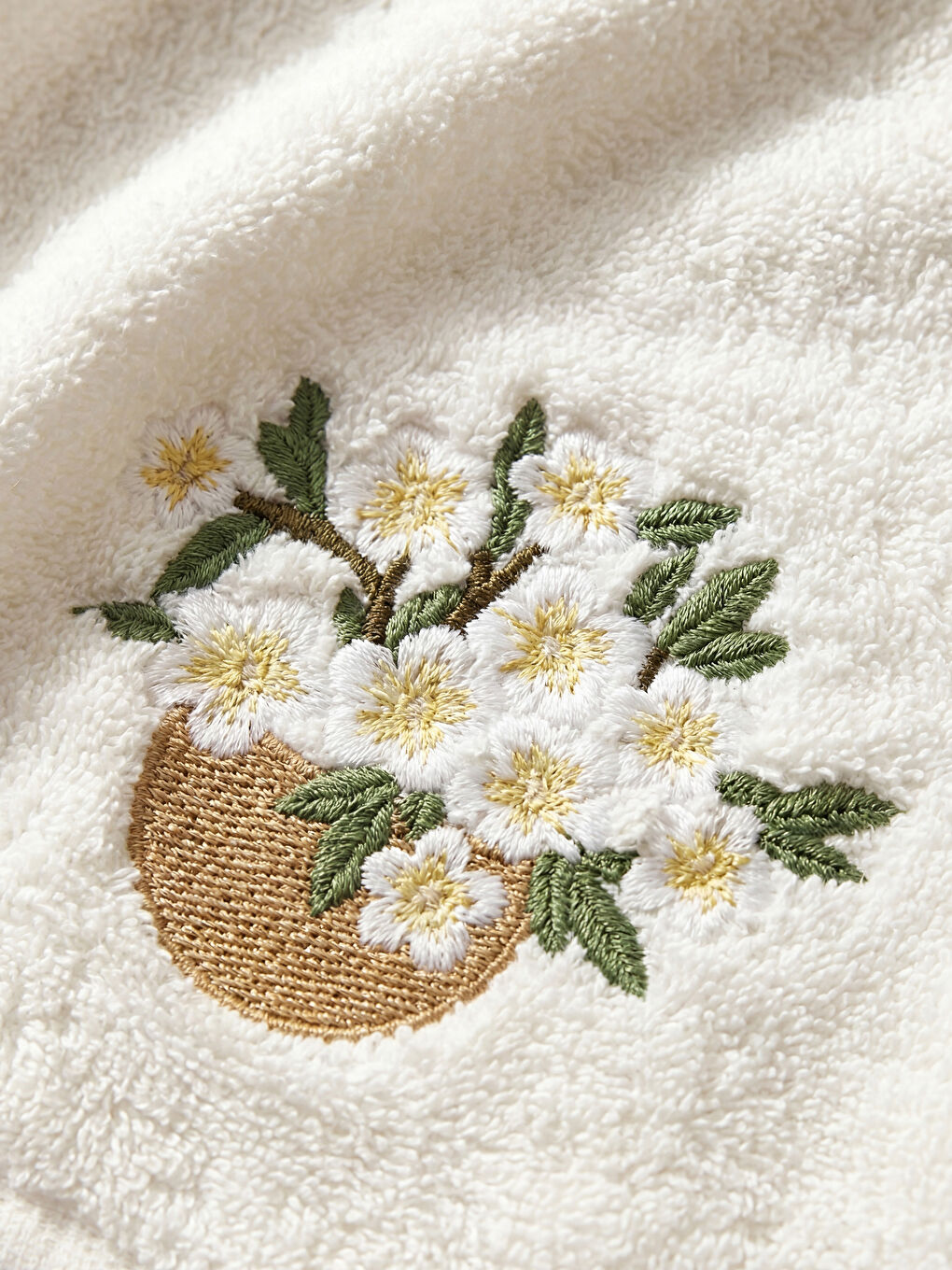 Ekru Çiçekli Pamuklu Yüz Havlusu 50x80 cm-1