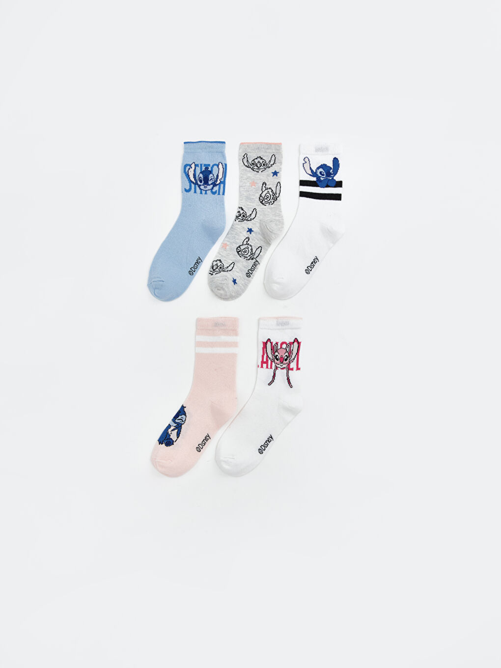 Mavi Stitch Baskılı Kız Çocuk Soket Çorap 5'li
