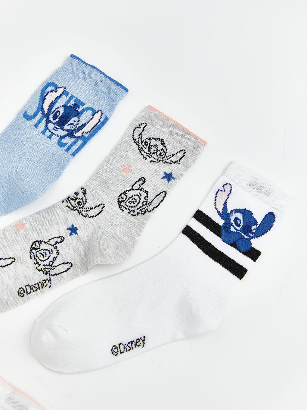Mavi Stitch Baskılı Kız Çocuk Soket Çorap 5'li-1