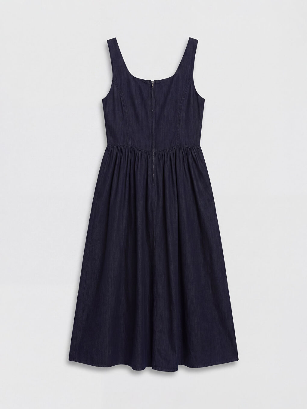 İndigo Kare Yaka Pileli Jean Elbise-1