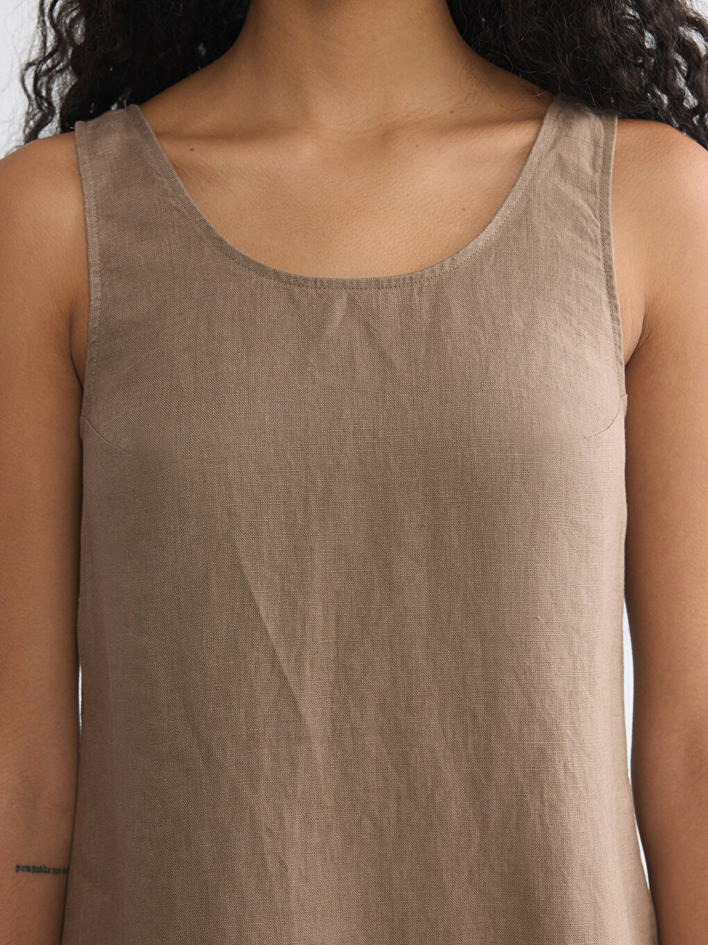 U Neck 100% Linen Dress-2