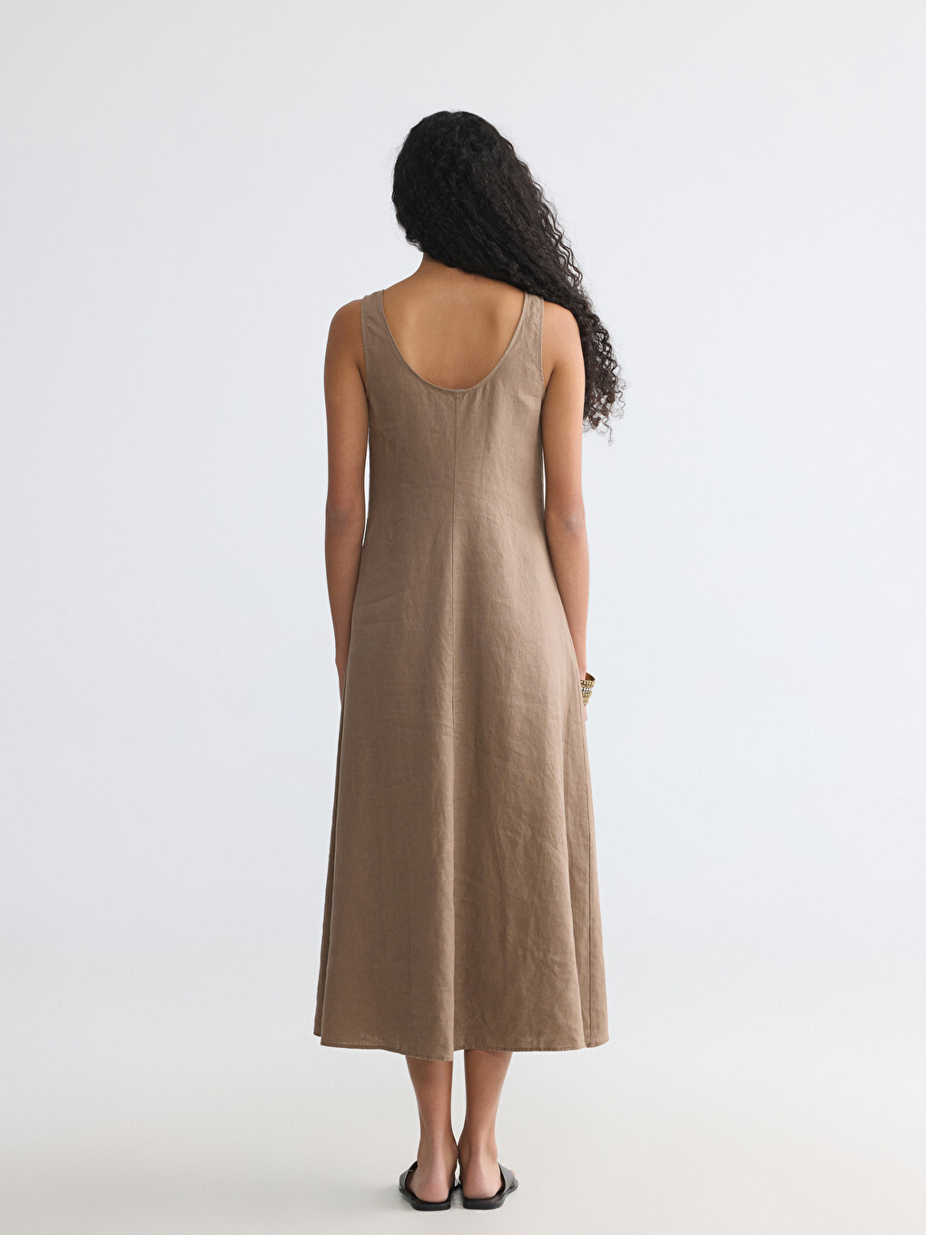 U Neck 100% Linen Dress-3