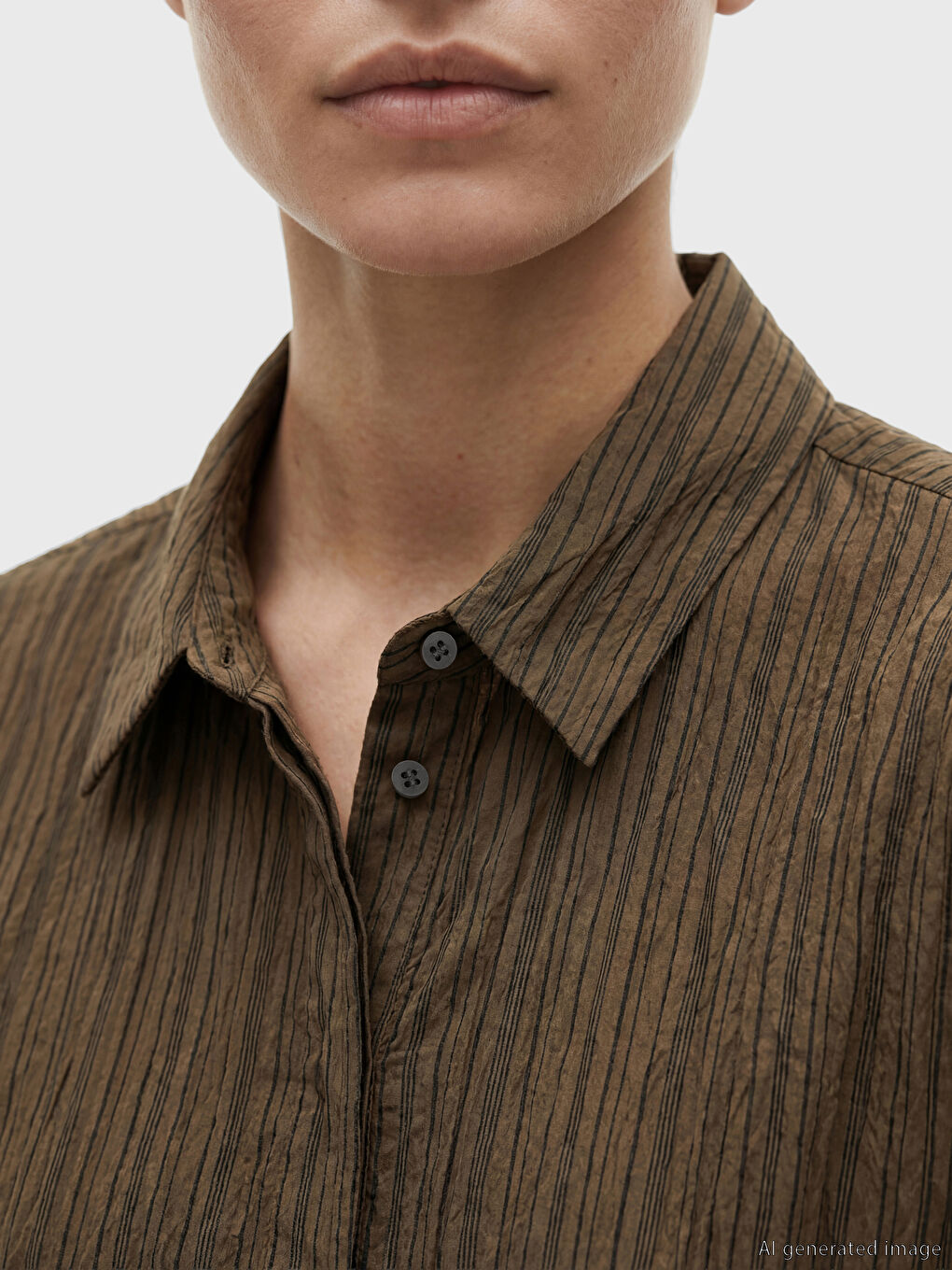 Yeşil Çizgili Kuşaklı Armürlü Gömlek Elbise-2