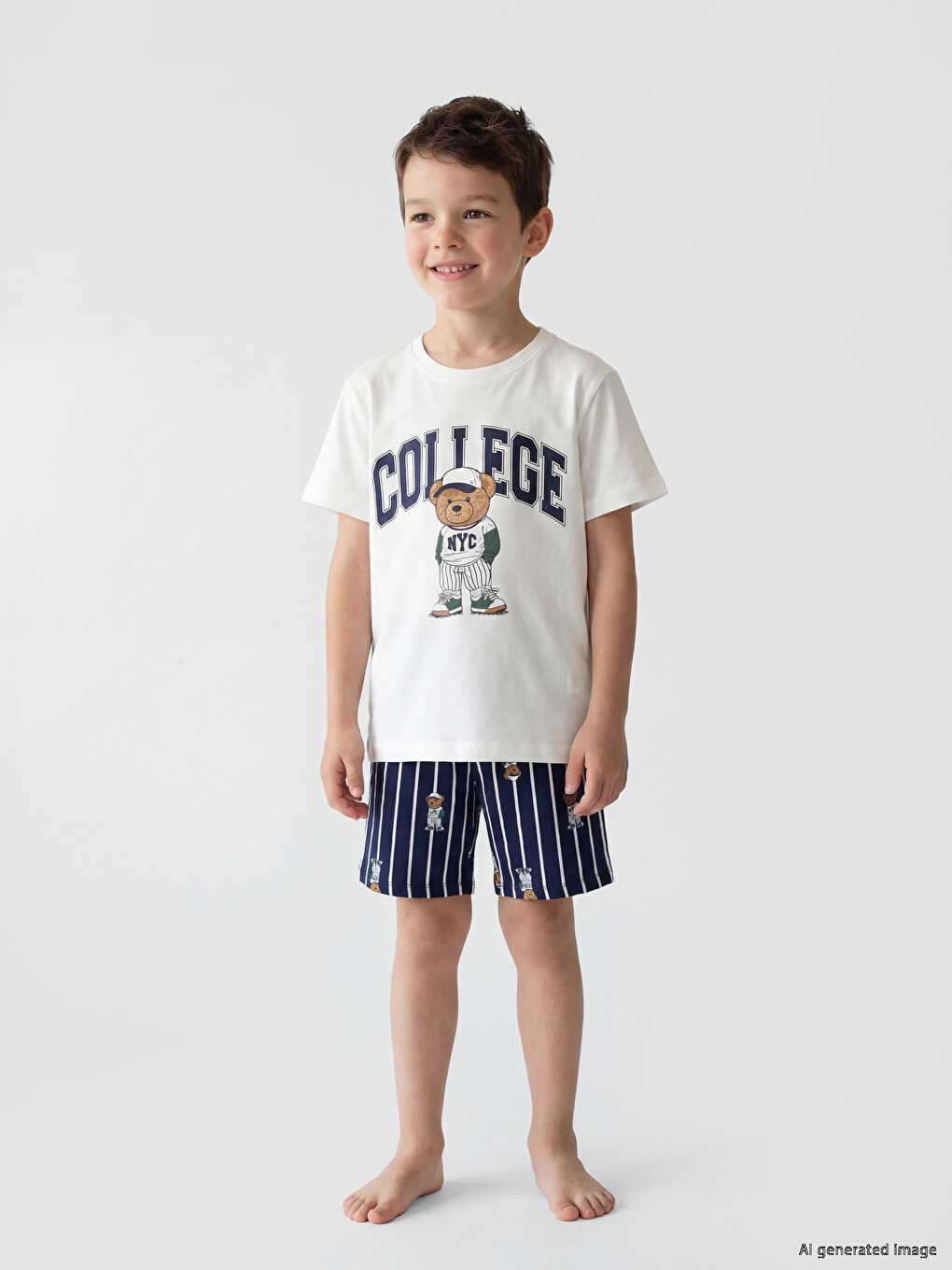 Ekru Erkek Çocuk Şortlu Pijama Takımı