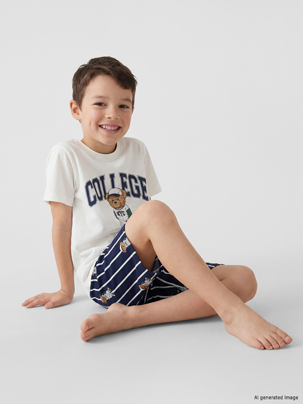 Ekru Erkek Çocuk Şortlu Pijama Takımı-1