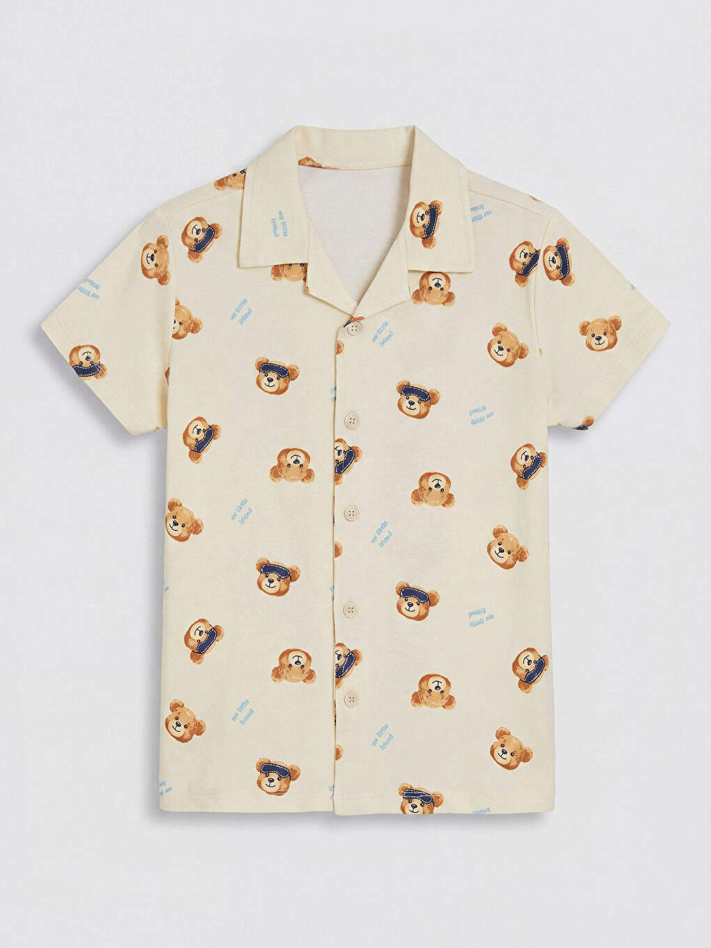 Bej Gömlek Yaka Erkek Çocuk Şortlu Pijama Takımı-1