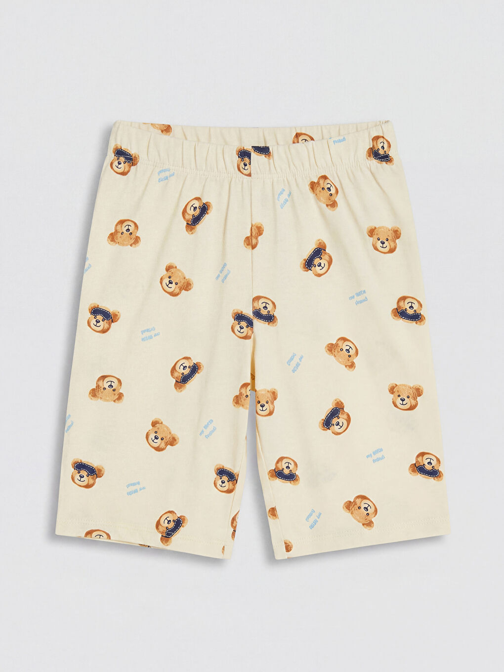 Bej Gömlek Yaka Erkek Çocuk Şortlu Pijama Takımı-3