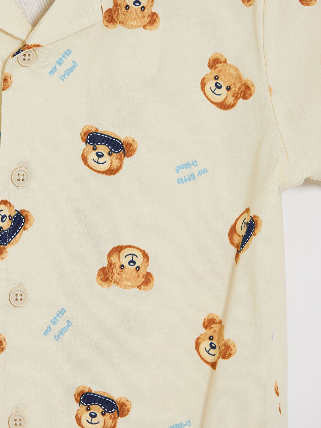 Bej Gömlek Yaka Erkek Çocuk Şortlu Pijama Takımı-5
