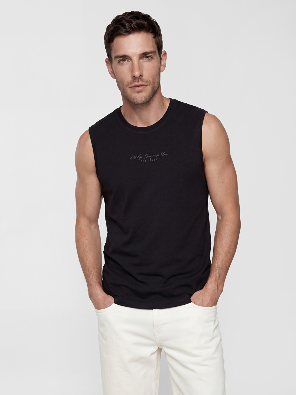 Crew Neck Printed Men's Sleeveless T-Shirt