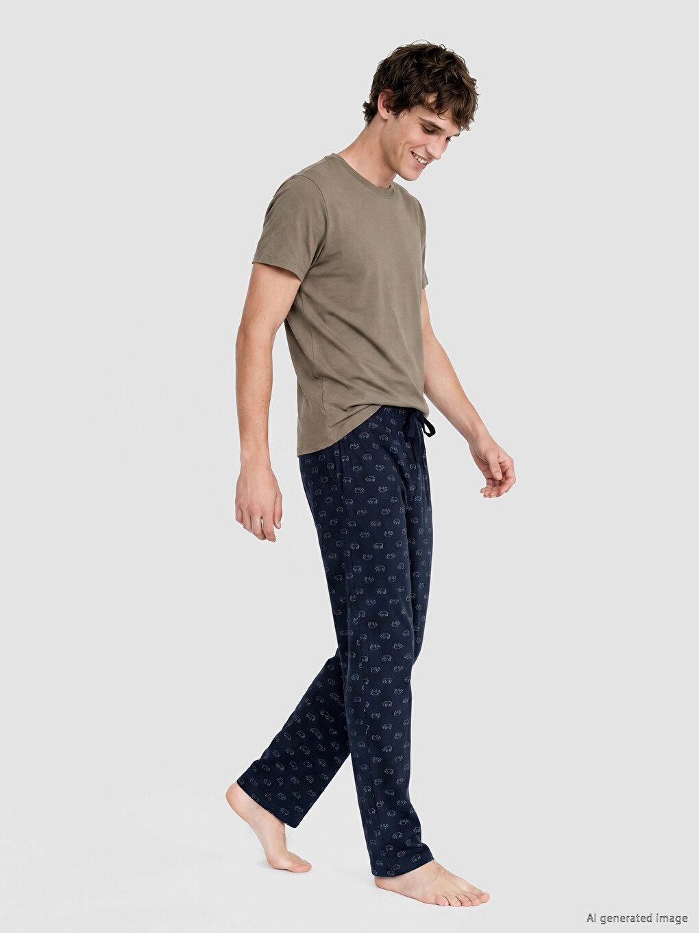 Lacivert Regular Fit Desenli Erkek Pijama Altı