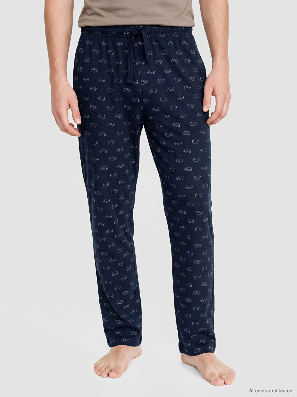 Lacivert Regular Fit Desenli Erkek Pijama Altı-1