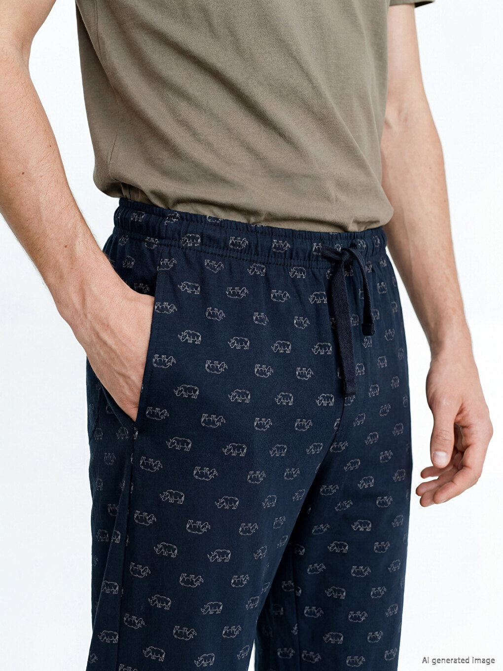 Lacivert Regular Fit Desenli Erkek Pijama Altı-2
