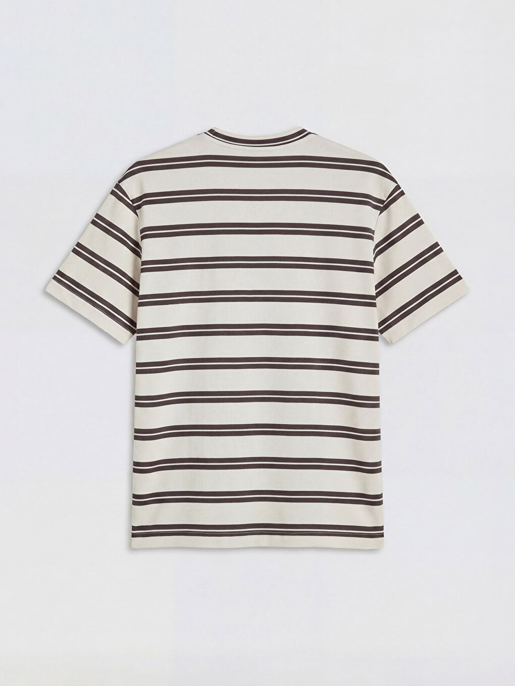 Bej Bisiklet Yaka Çizgili Erkek Tişört-1