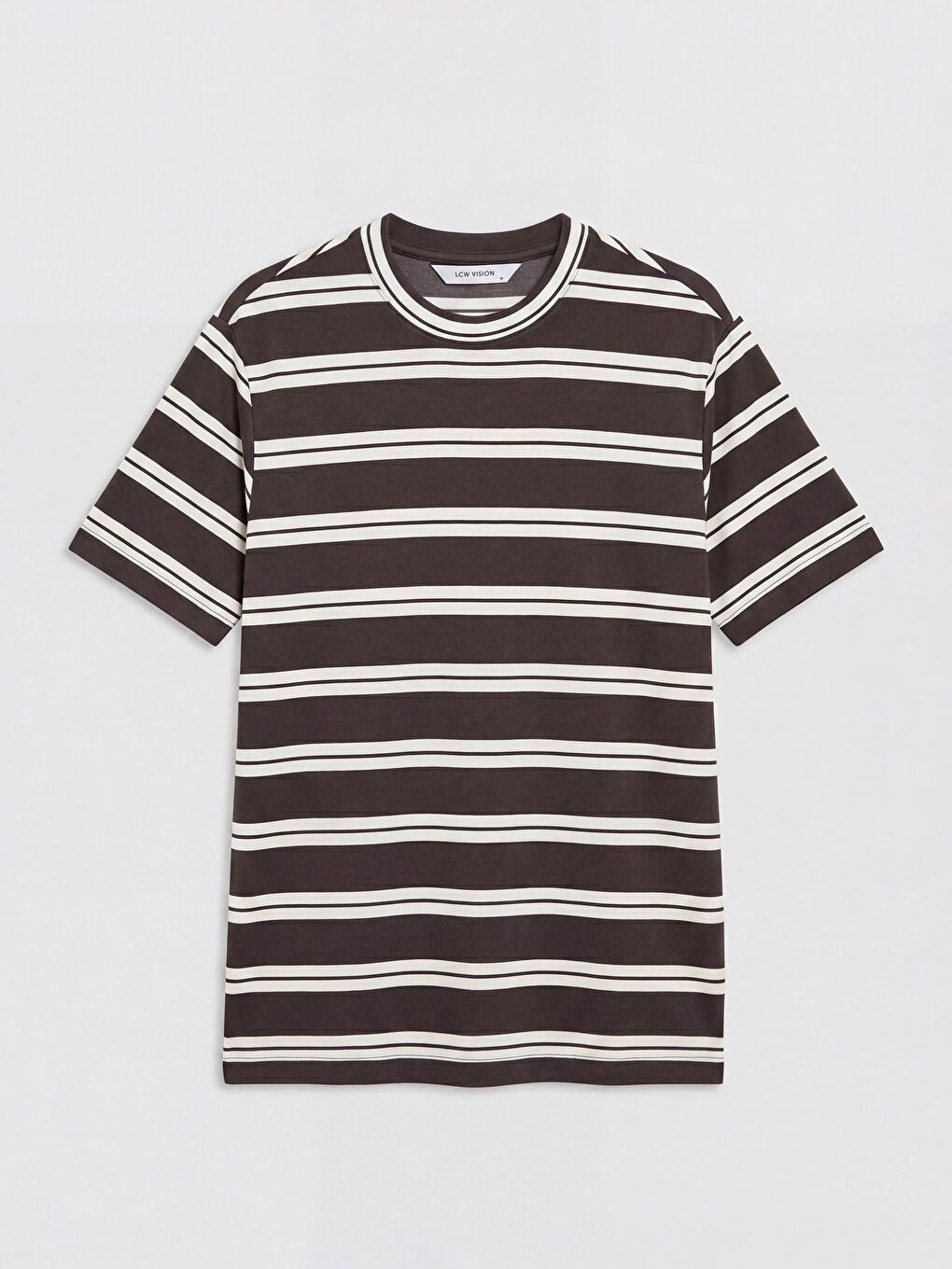 Kahverengi Bisiklet Yaka Çizgili Erkek Tişört