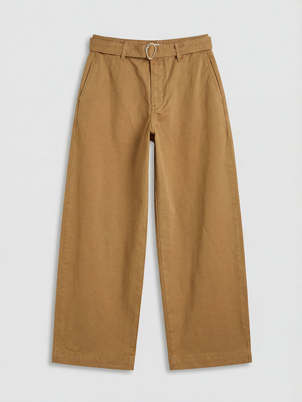 Kahverengi Beli Kemerli Barrel Fit Kadın Jean Pantolon