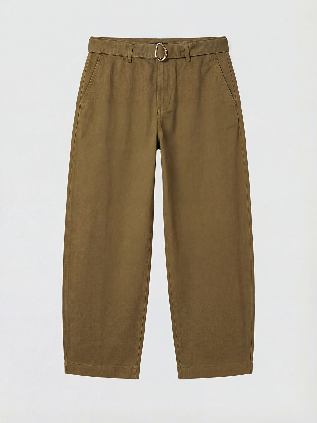 Haki Beli Kemerli Barrel Fit Kadın Jean Pantolon