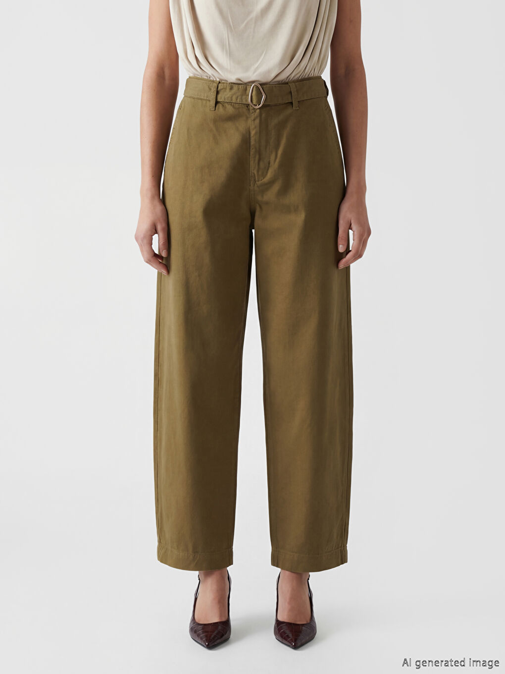 Blugi Barrel Fit cu Curea pentru Femei-1