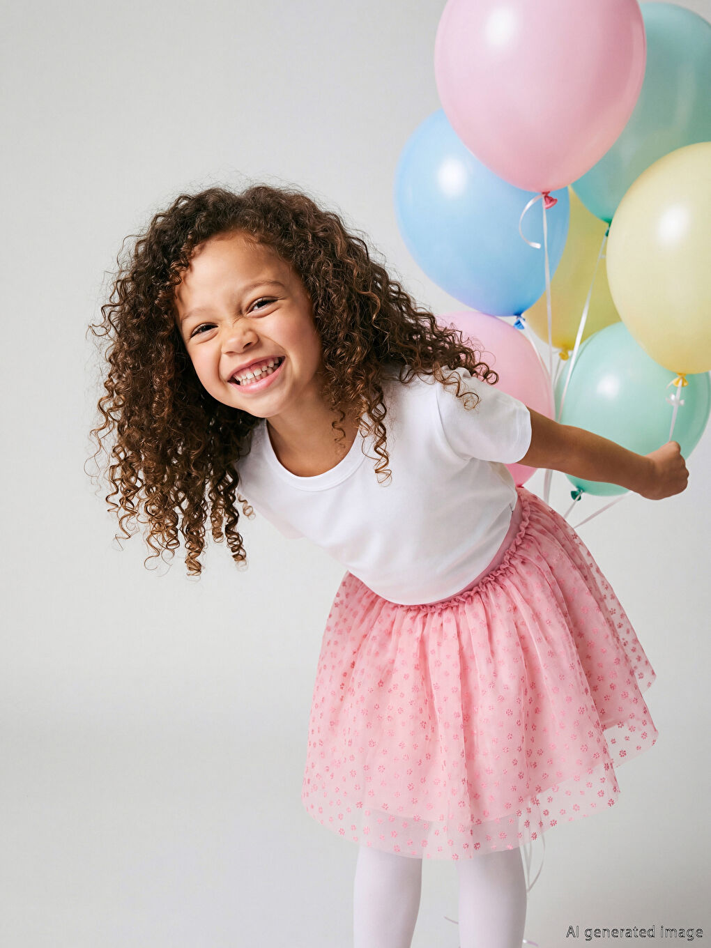 Pembe Beli Lastikli Desenli Kız Çocuk Kloş Tül Etek