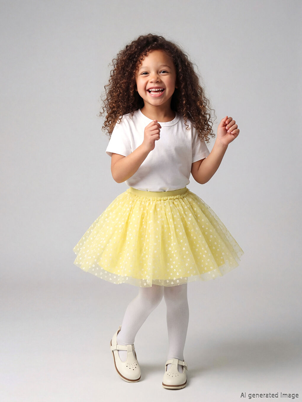 Sarı Beli Lastikli Desenli Kız Çocuk Tütü Etek