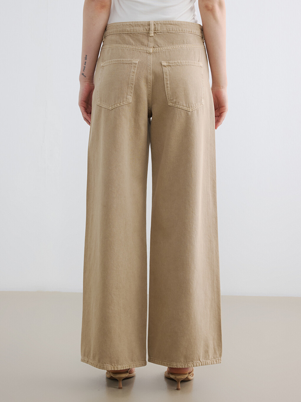 Bej Wideleg Kadın Jean Pantolon-3