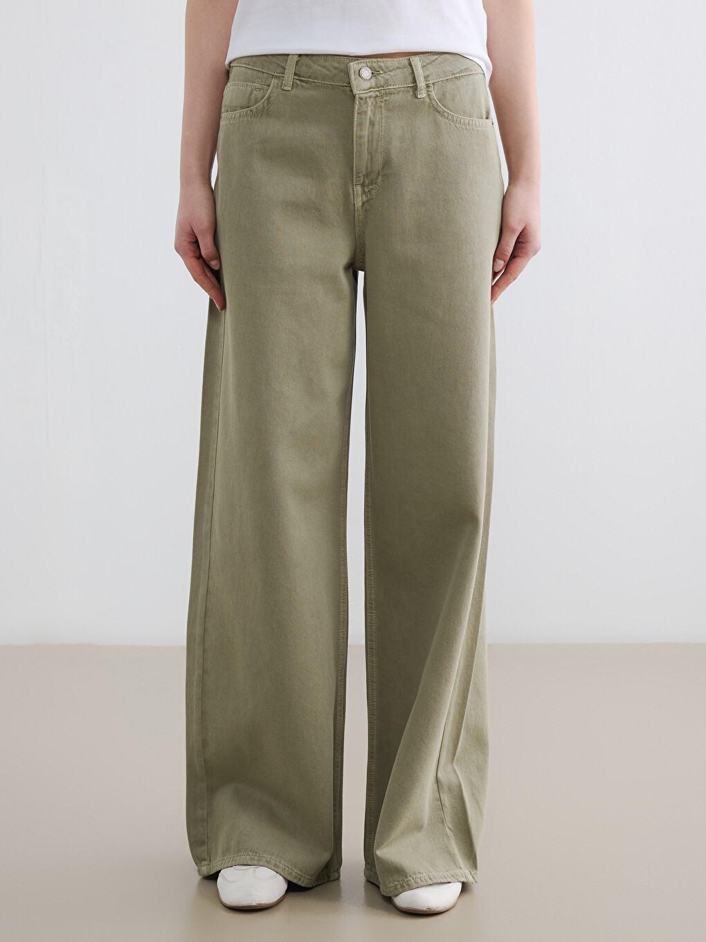 Yeşil Wideleg Kadın Jean Pantolon-1