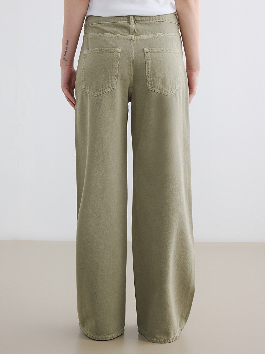 Yeşil Wideleg Kadın Jean Pantolon-3